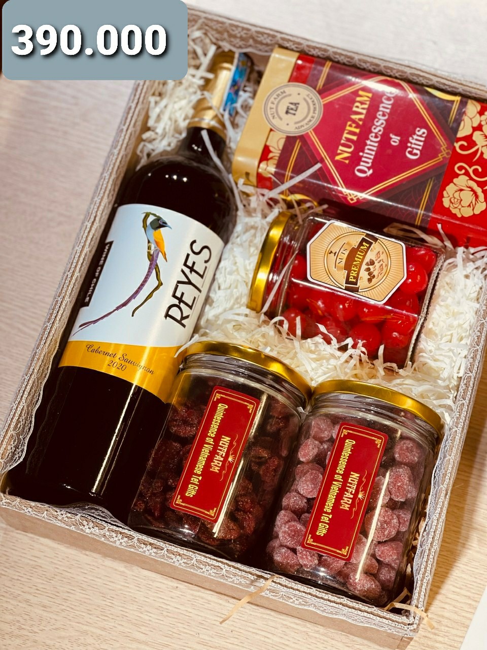 SÉT QUÀ TẾT KHAY GỖ HẠT + REYES 390