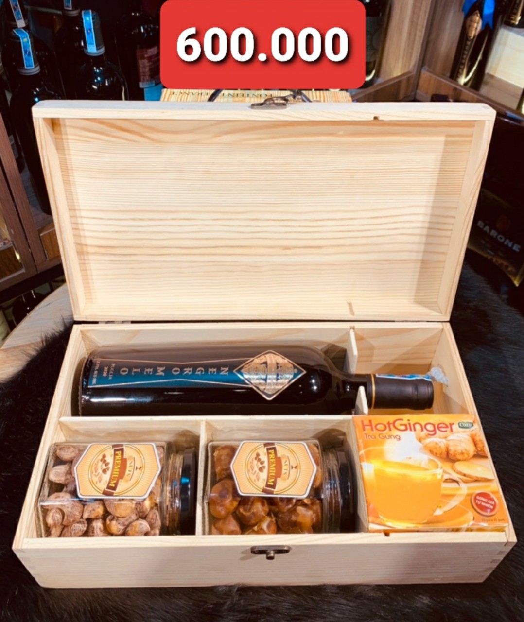 SÉT QUÀ TẾT HỘP GỖ HẠT + MELO